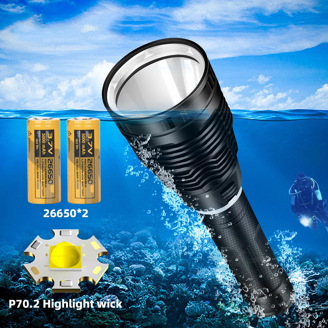 ''Shadowlasers "DV18 30W White, Yellow Light Diving Flashlight P70.2 LED