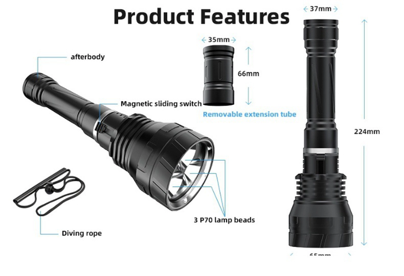 ''Shadowlasers "DV20 70W White, Yellow Light Diving Flashlight 3x P70.2 LED
