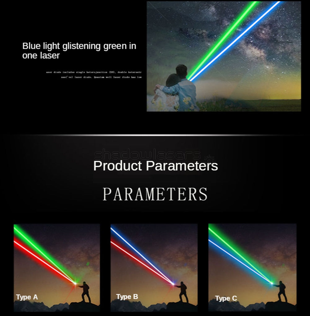 ''Shadowlasers "Q5 Two Colors Green & Blue & Red Laser Pointers 100mW